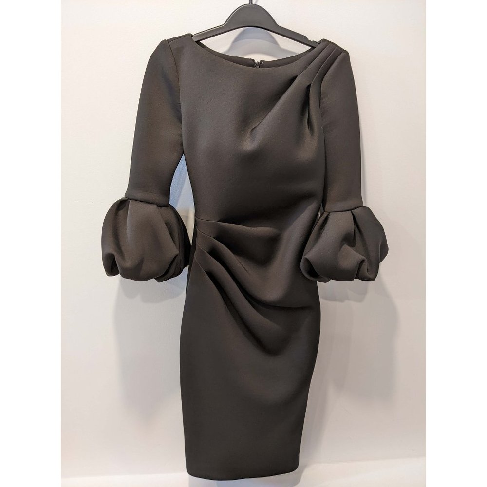 Black dress with bell puff sleeves